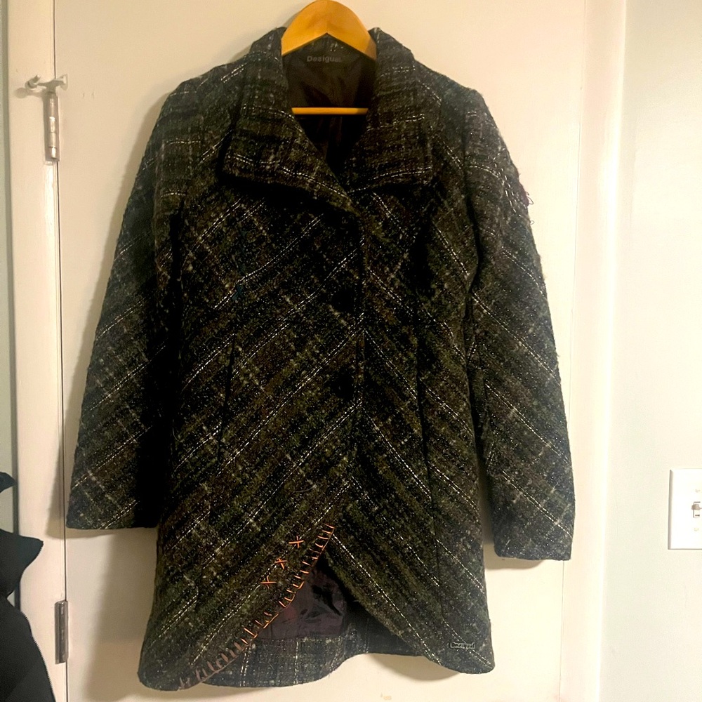 Desigual wool blend plaid overcoat size 42 EU Large US